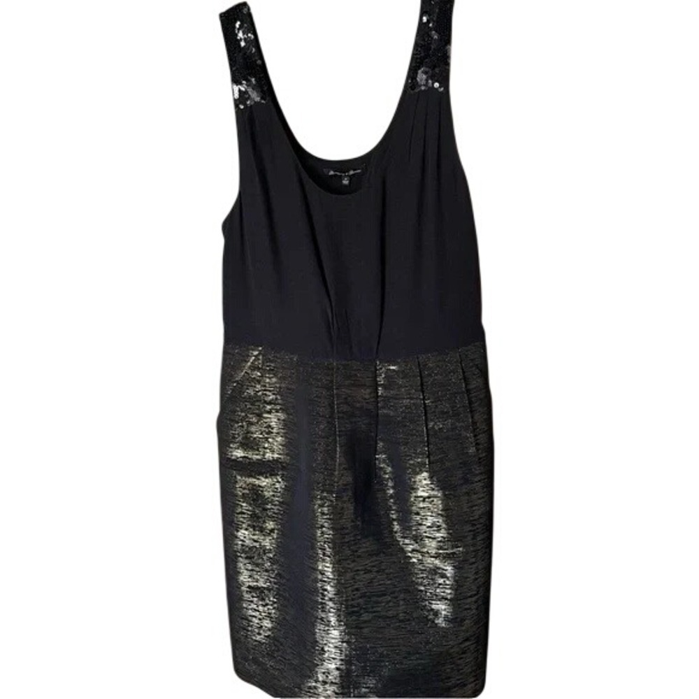 Madewell Black and‎ Gold Silk Metallic Party Dress, 4